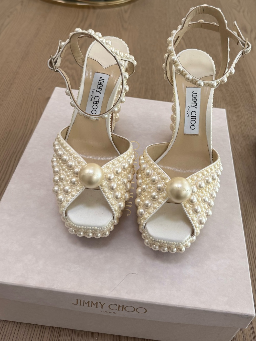 Jimmy Choo Sacaria Platform 120 Sandals with Pearl Embellishment - Picture 2 of 4